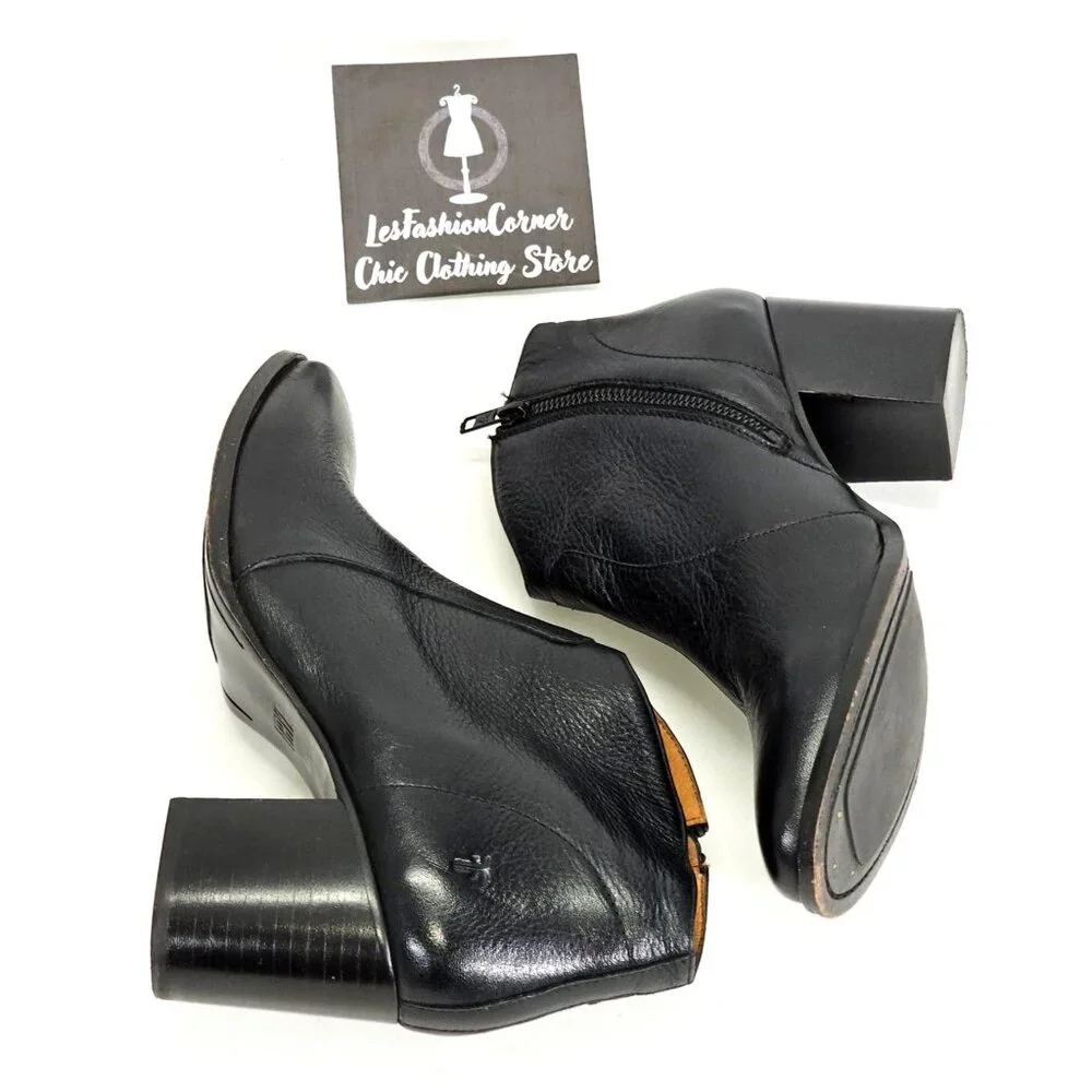 Frye Women’s Black Leather Nora Zip Short Ankle Block Heel Boot Size 9B 1778 - Picture 10 of 16
